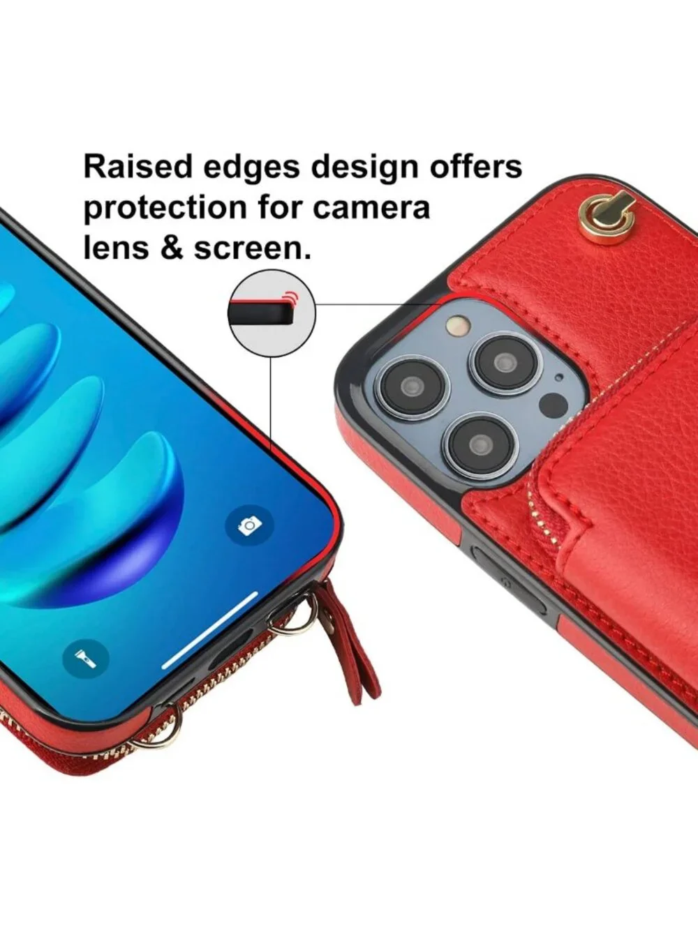 Stylish Multi-Slot Crossbody Wallet Case for iPhone 14 Pro Max - Red